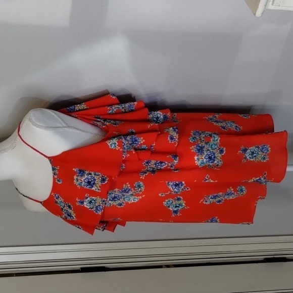 Line Up 143 Story Mini Floral Dress Red Blue Size Large - Picture 3 of 9